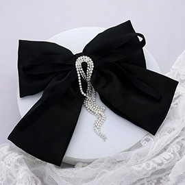 Rhinestone Fringe Pointed Bow Barrette