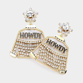 HOWDY Message Rhinestone Embellished Western Jacket Dangle Earrings