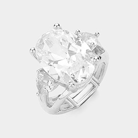 Oval Heart Crystal Stone Pointed Stretch Ring