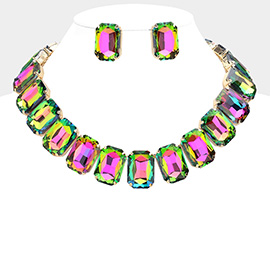 Emerald Cut Stone Collar Evening Necklace