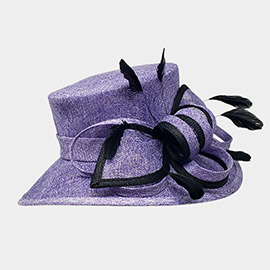 Bow Feather Accented Sinamay Dressy Hat