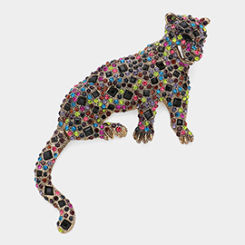 Rhinestone Paved Jaguar Pin Brooch