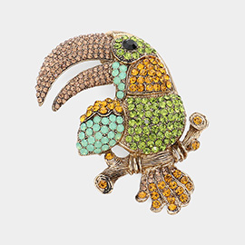 Rhinestone Paved Parrot Pin Brooch