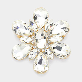 Teardrop Crystal Stone Accented Flower Pin Brooch