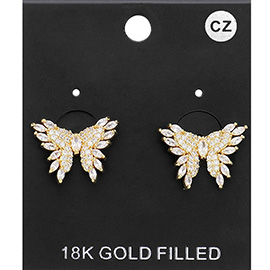 18K Gold Filled CZ Stone Embellished Butterfly Stud Earrings