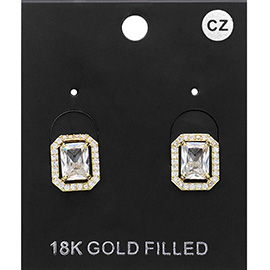 18K Gold Filled Rectangle CZ Stone Stud Earrings