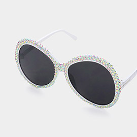 Bling Studded Rim Tinted Lens Oversized Wayfarer Sunglasses