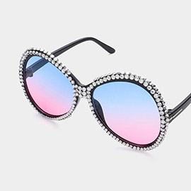 Bling Studded Rim Tinted Lens Oversized Wayfarer Sunglasses