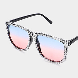 Bling Studded Rim Tinted Lens Oversized Square Wayfarer Sunglasses