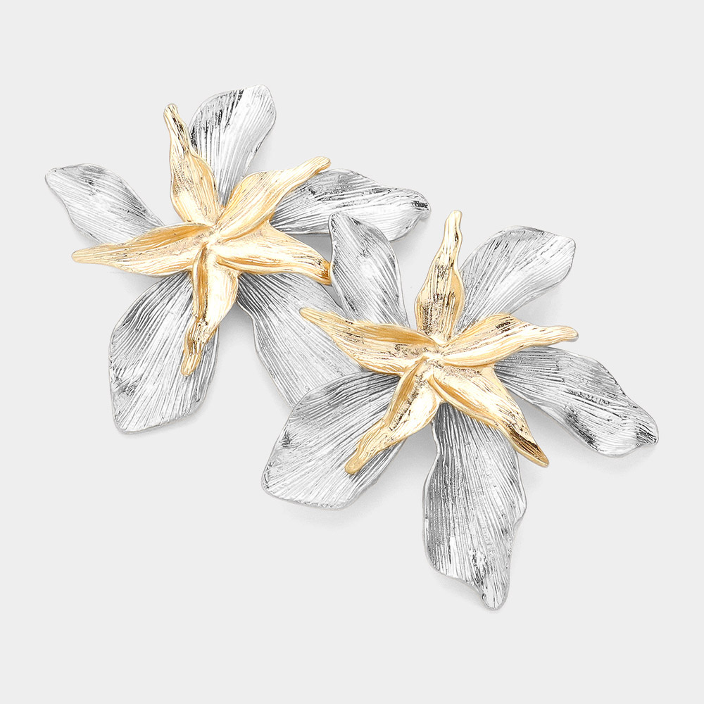 Textured Metal Flower Earrings