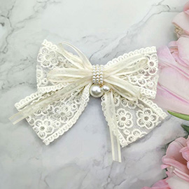 Flower Lace Bow Barrette