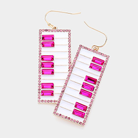 Rhinestone Rim Piano Keyboard Dangle Earrings