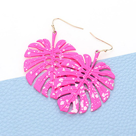 Splash Dotted Tropical Leaf Dangle Earrings