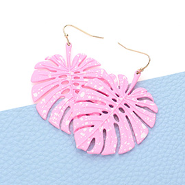 Splash Dotted Tropical Leaf Dangle Earrings