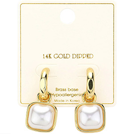 14K Gold Dipped Square Pearl Drop Dangle Earrings