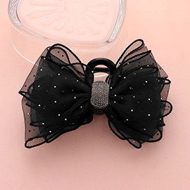 Rhinestone Paved Knot Pointed Dotted Bow Hair Claw Clip