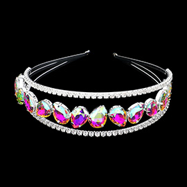 Teardrop Stone Cluster Accented Rhinestone Paved Headband