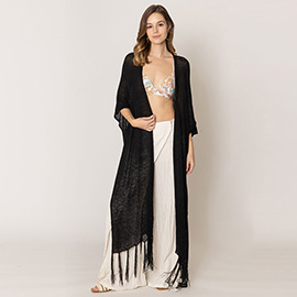 Knit Fringe Kimono Poncho