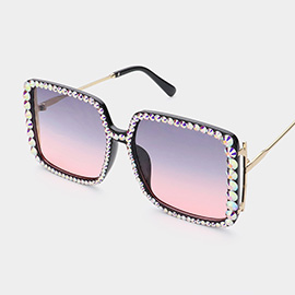 Bling Studded Square Frame Wayfarer Sunglasses