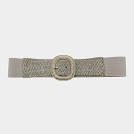 Textured Metal Buckle Accented Braided Elastic Belt