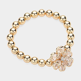 SECRET BOX_Clear Flower Pendant Pointed Metal Ball Stretch Bracelet