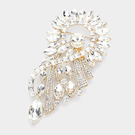 Marquise Stone Cluster Embellished Abstract Pin Brooch