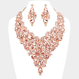 Teardrop Stone Cluster Embellished Evening Statement Necklace