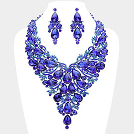 Teardrop Stone Cluster Embellished Evening Statement Necklace