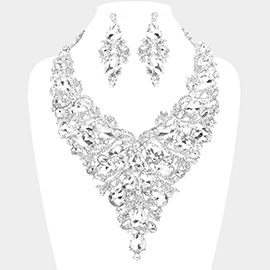 Teardrop Stone Cluster Embellished Evening Statement Necklace