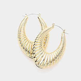 Textured Metal Oval Hoop Pin Catch Earrings