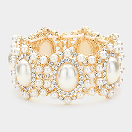 Oval Pearl Accented Link Stretch Bracelet