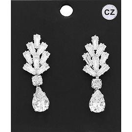 CZ Teardrop Stone Pointed Dangle Evening Earrings