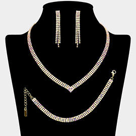 Rhinestone Paved V Shaped Necklace Jewelry Set