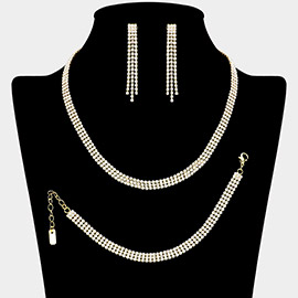 Rhinestone Paved 3-Row Necklace Jewelry Set