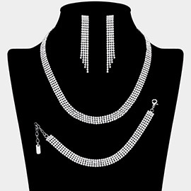 Rhinestone Paved 4-Row Necklace Jewelry Set