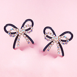 Rhinestone Paved Color Metal Wire Bow Earrings