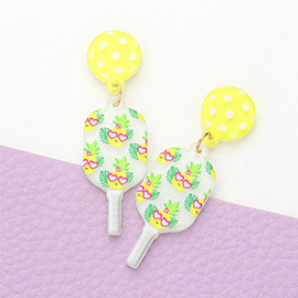 Resin Flower Printed Pickleball  Paddle Dangle Earrings