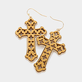 Cut Out Wood Cross Dangle Earrings