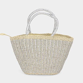 Raffia Metallic Woven Straw Tote Bag / Shoulder Bag