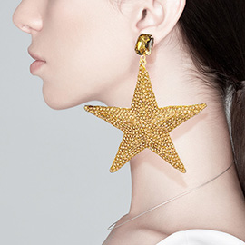 Rhinestone Embellished Metal Star Dangle Earrings