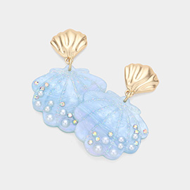 Stone Embellished Resin Seashell Dangle Earrings