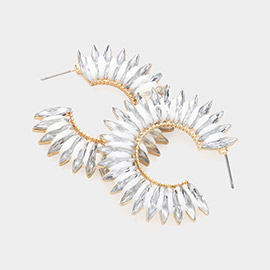 Raffia Wrapped Marquise Stone Cluster Hoop Earrings