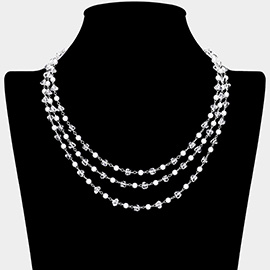 Pearl Faceted Bead Station Triple Layered Necklace