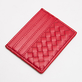 Faux Leather Basket Weave Card Holder Wallet