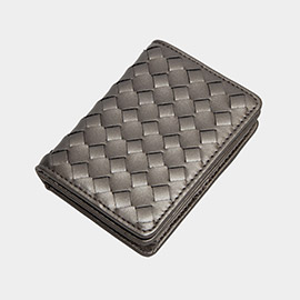 Faux Leather Basket Weave Fold Card Holder Wallet