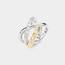 CZ Stone Paved Two Tone Ponytail Wrap Ring