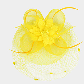 Mesh Feather Flower Fascinator / Headband