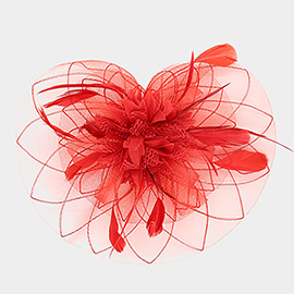 Mesh Feather Flower Fascinator / Headband