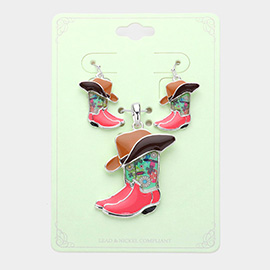 Enamel Western Boots Hat Pendant Set