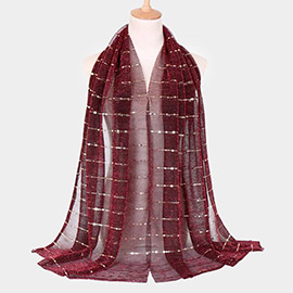 Sheer Solid Color Sparkling Metallic Line Patterned Lightweight Scarf / Shawl